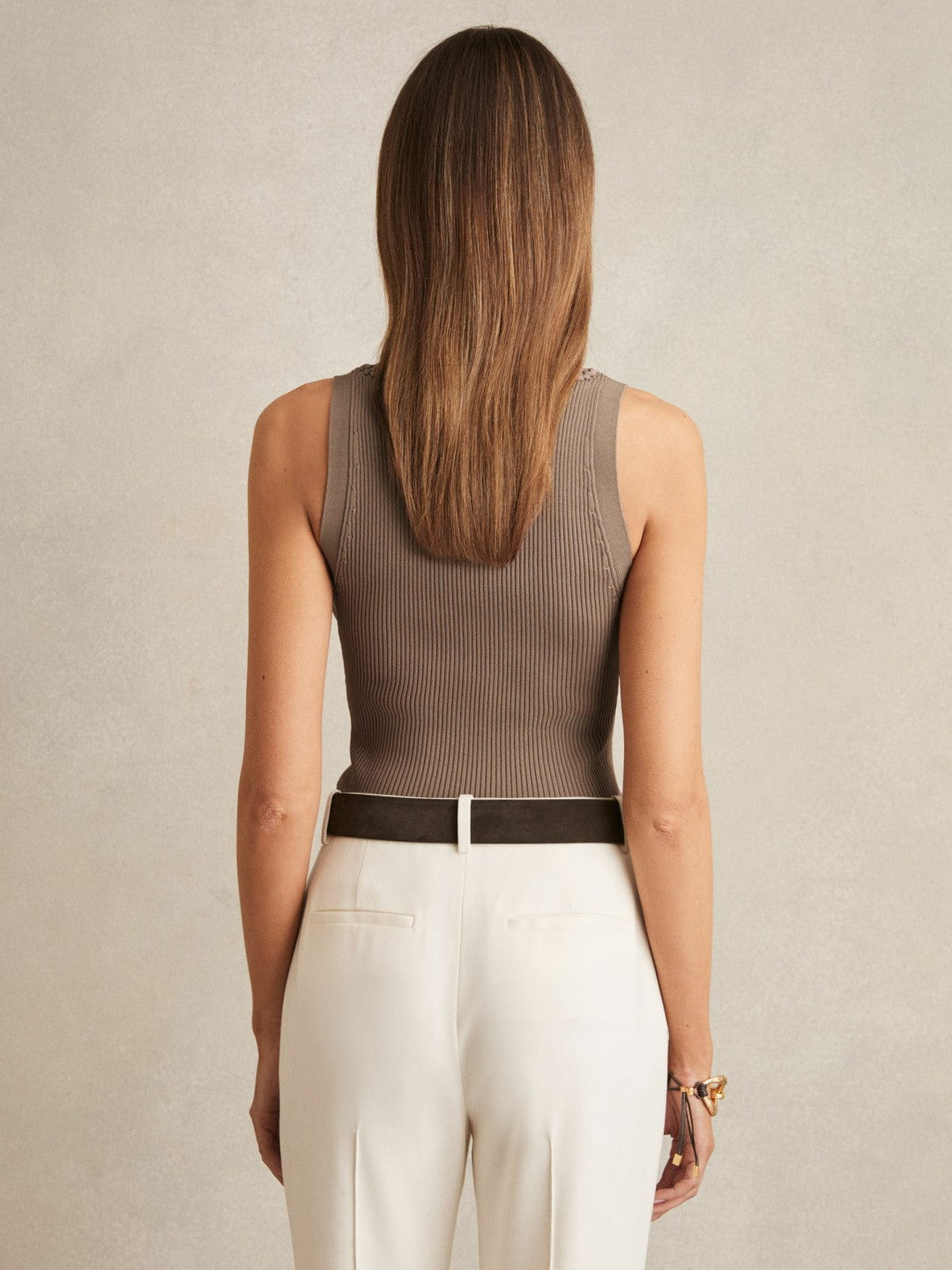 Reiss | Craft-Stitch Rib-Knit Vest in Mink