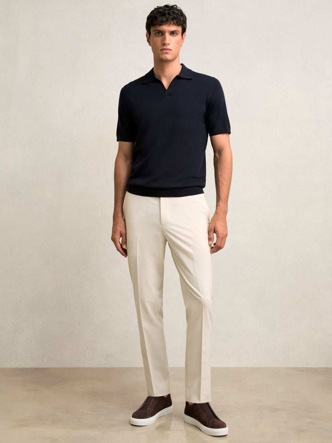 Reiss | Slim-Fit Internal-Drawstring Trousers in Stone