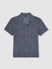 Reiss | Cotton Blend Towelling Shirt in Airforce Blue