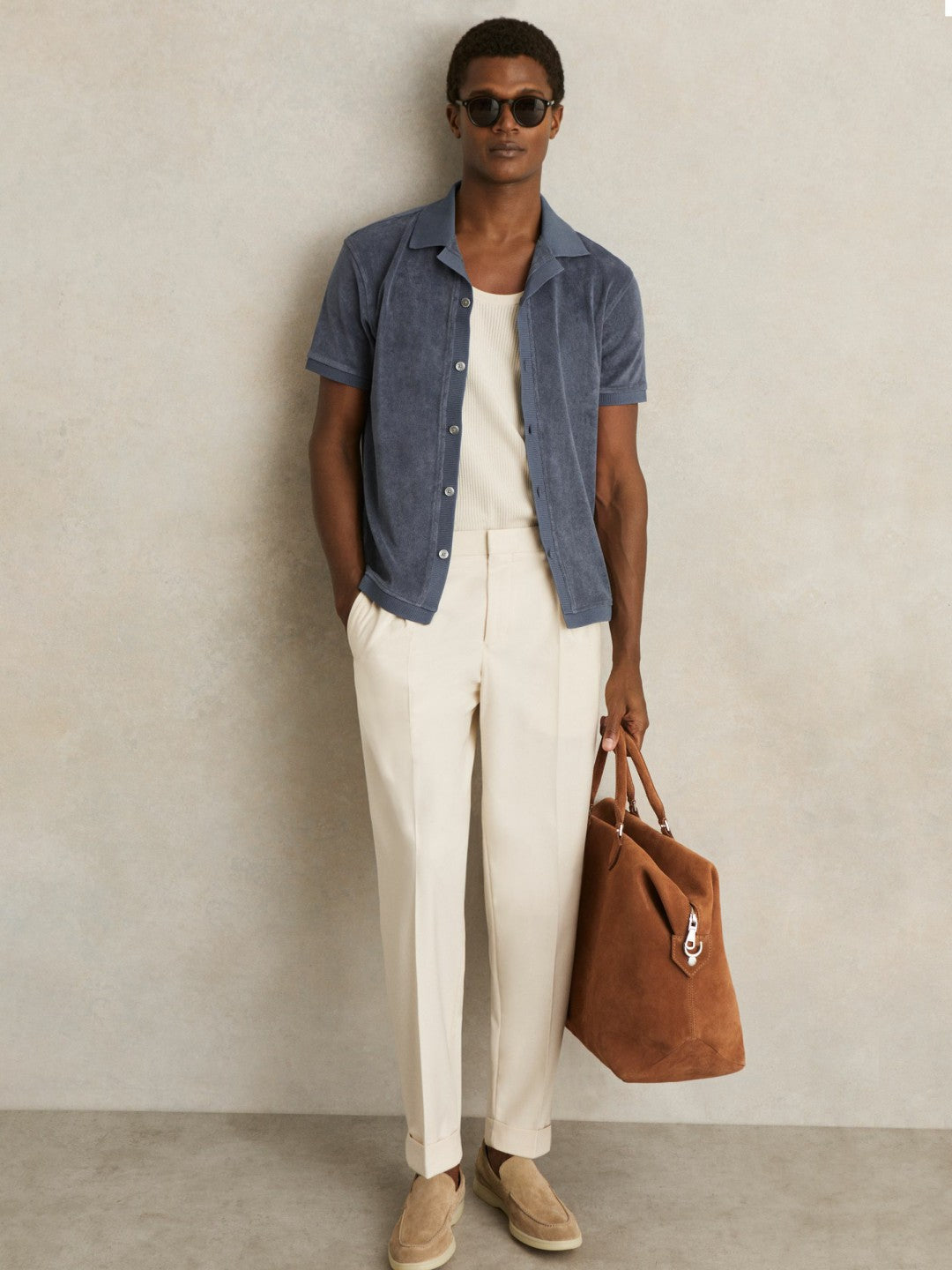 Reiss | Cotton Blend Towelling Shirt in Airforce Blue