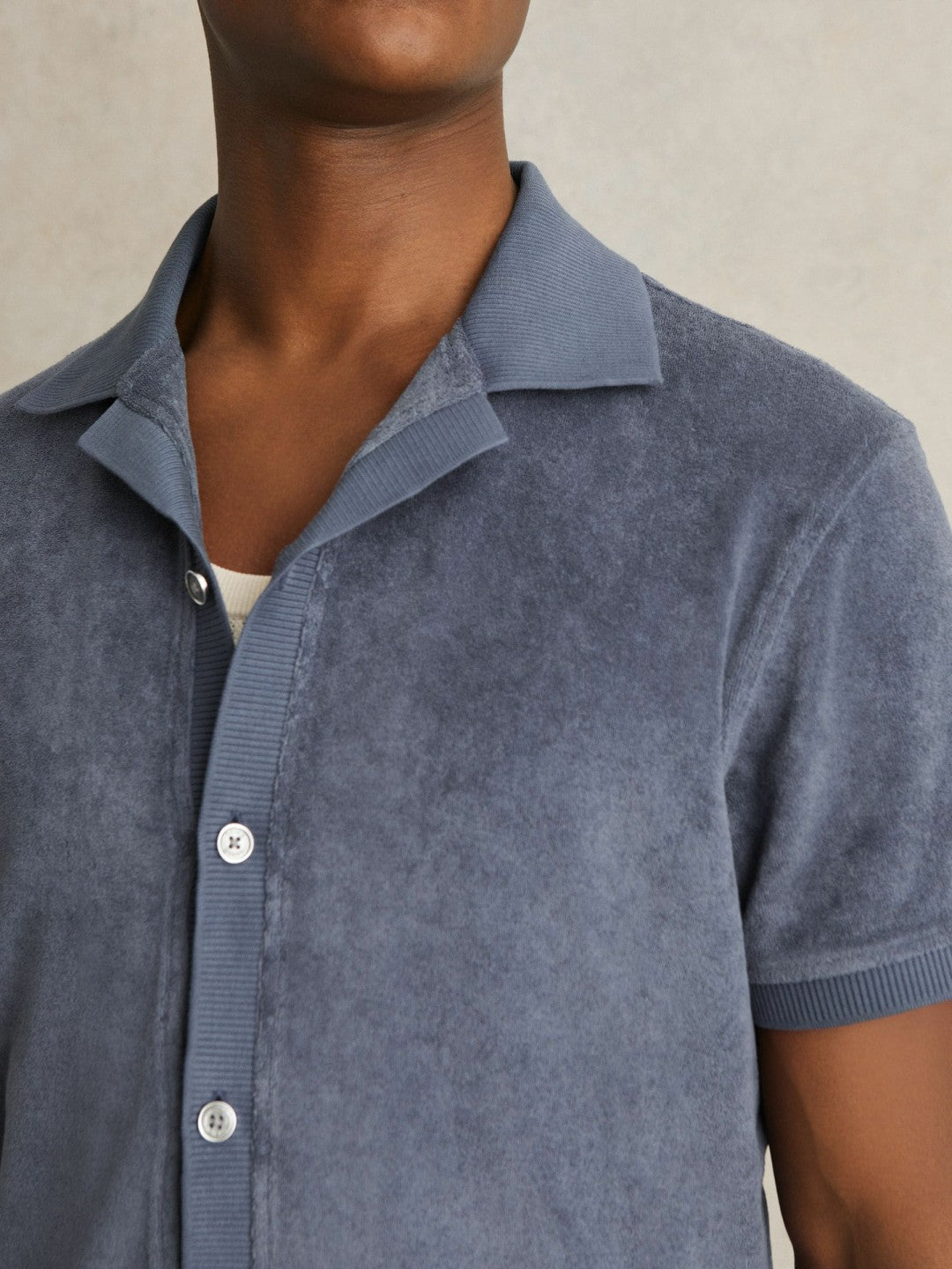 Reiss | Cotton Blend Towelling Shirt in Airforce Blue