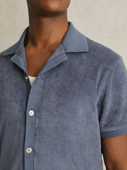 Reiss | Cotton Blend Towelling Shirt in Airforce Blue