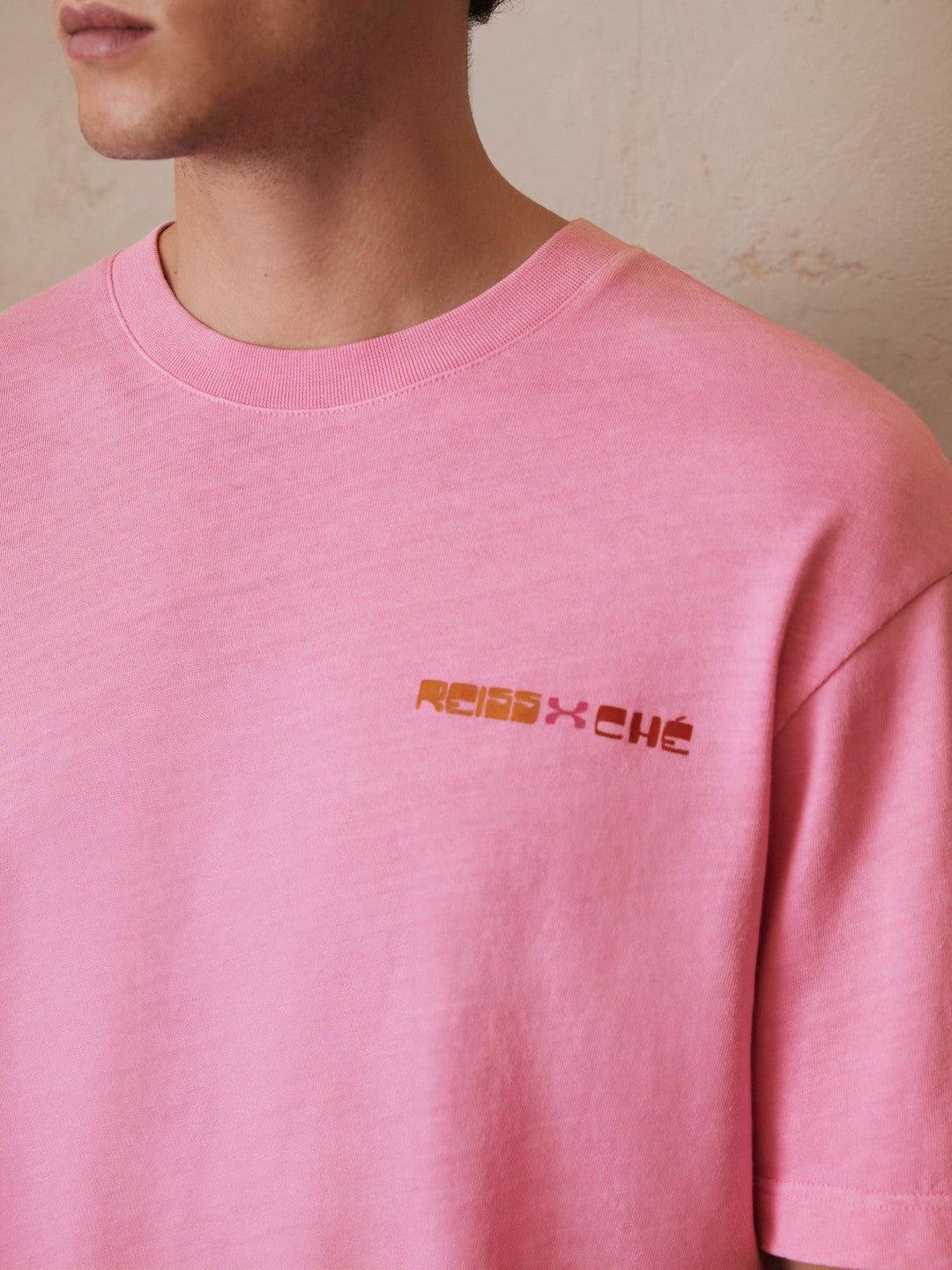 Reiss | | Ché Cotton-Linen Sunset T-Shirt in Pink