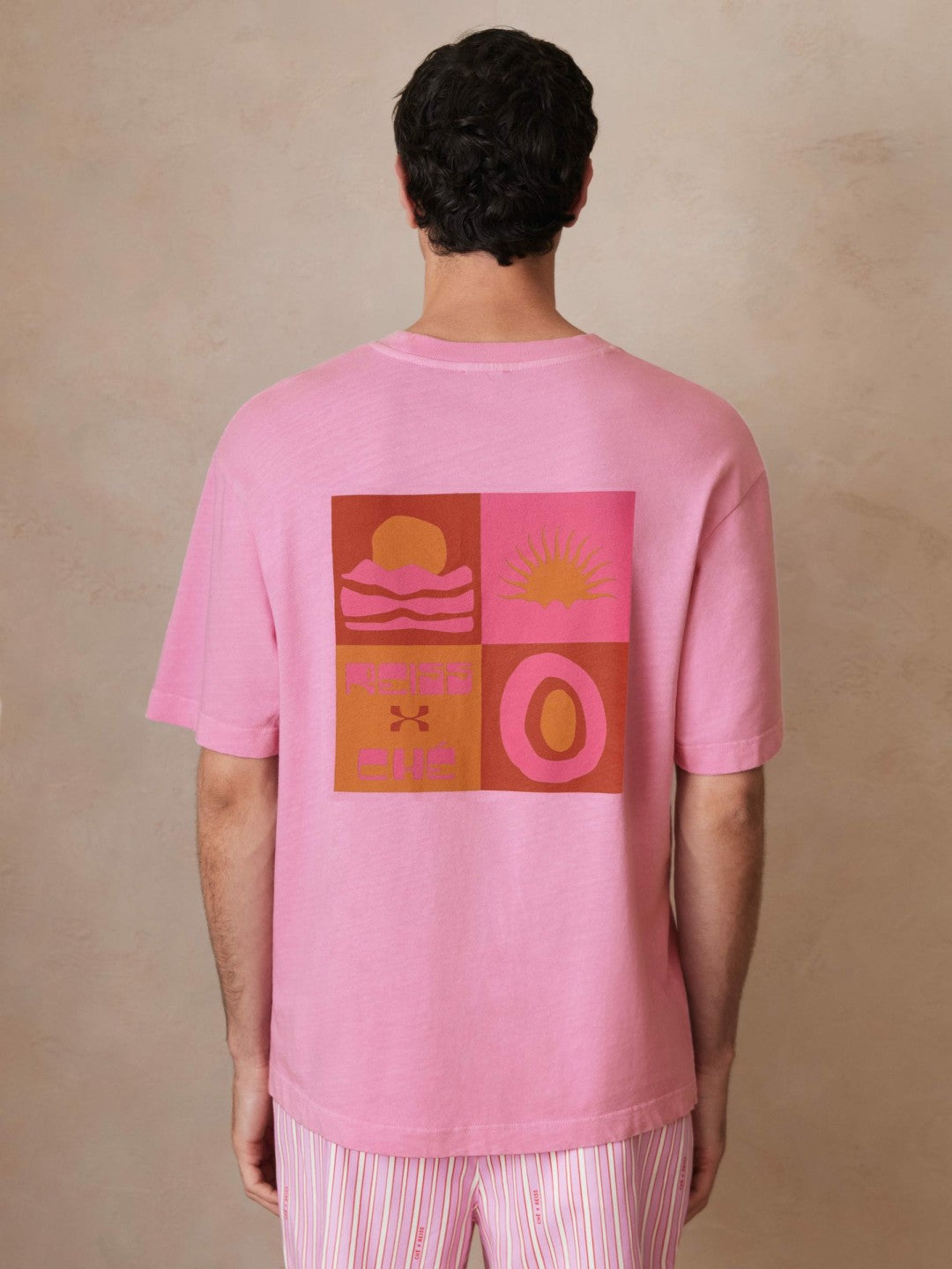 Reiss | | Ché Cotton-Linen Sunset T-Shirt in Pink
