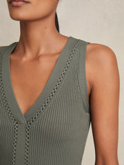 Reiss | Craft-Stitch Rib-Knit Vest in Khaki Green
