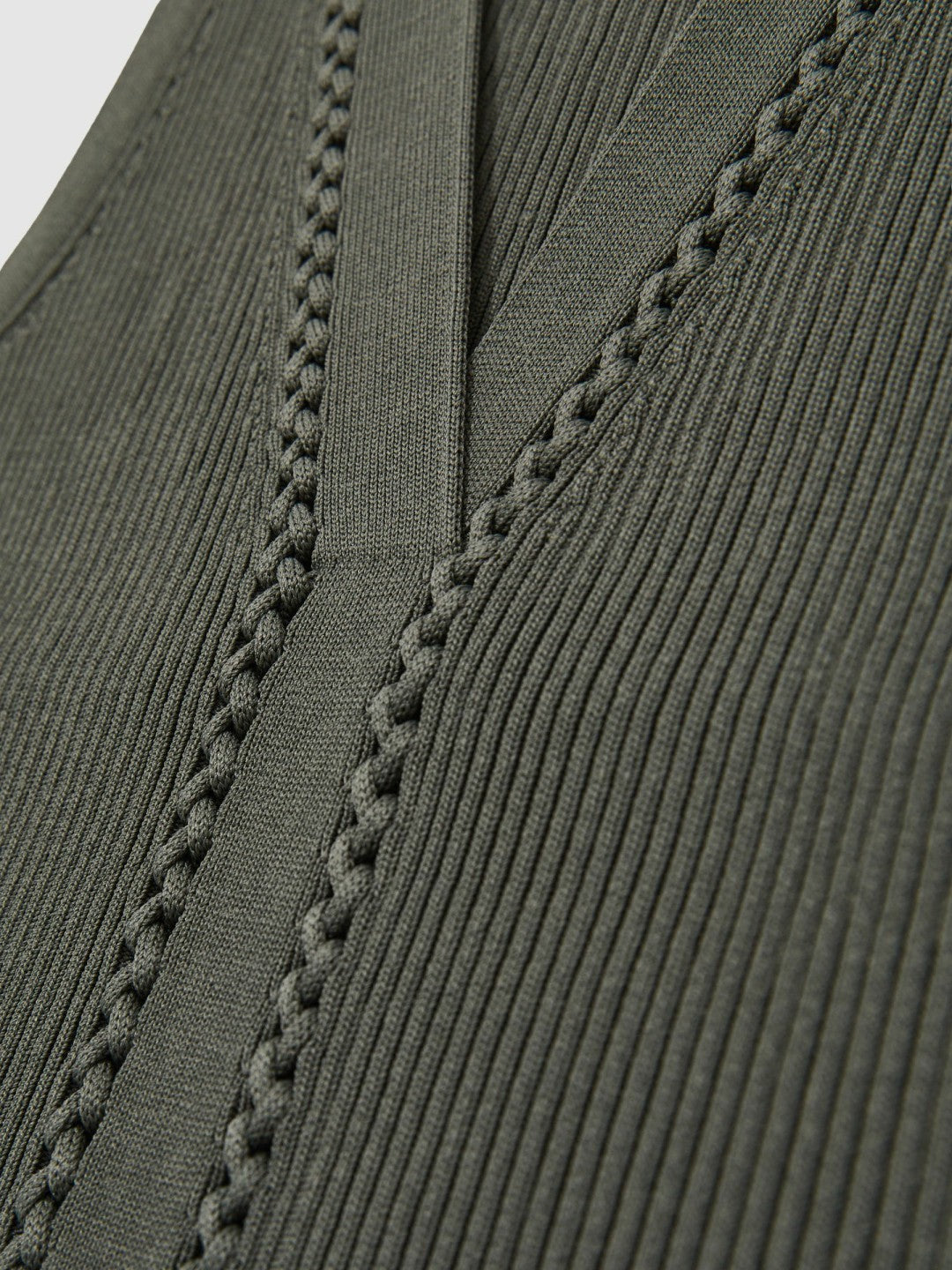Reiss | Craft-Stitch Rib-Knit Vest in Khaki Green