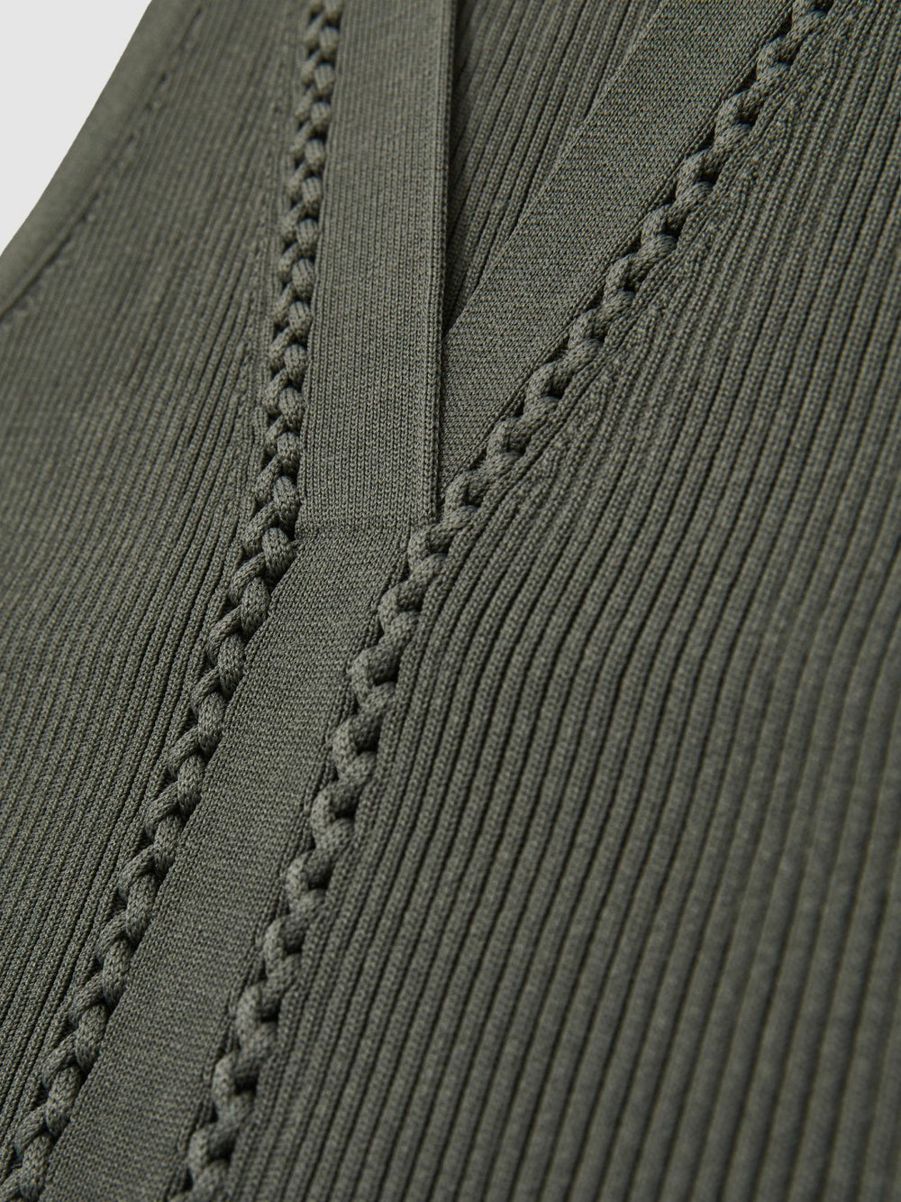 Reiss | Craft-Stitch Rib-Knit Vest in Khaki Green