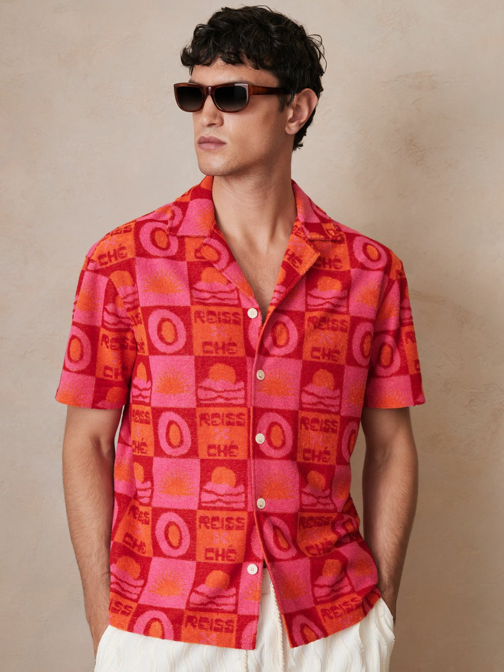 Reiss | | Ché Sunset Towelling Shirt in Pink