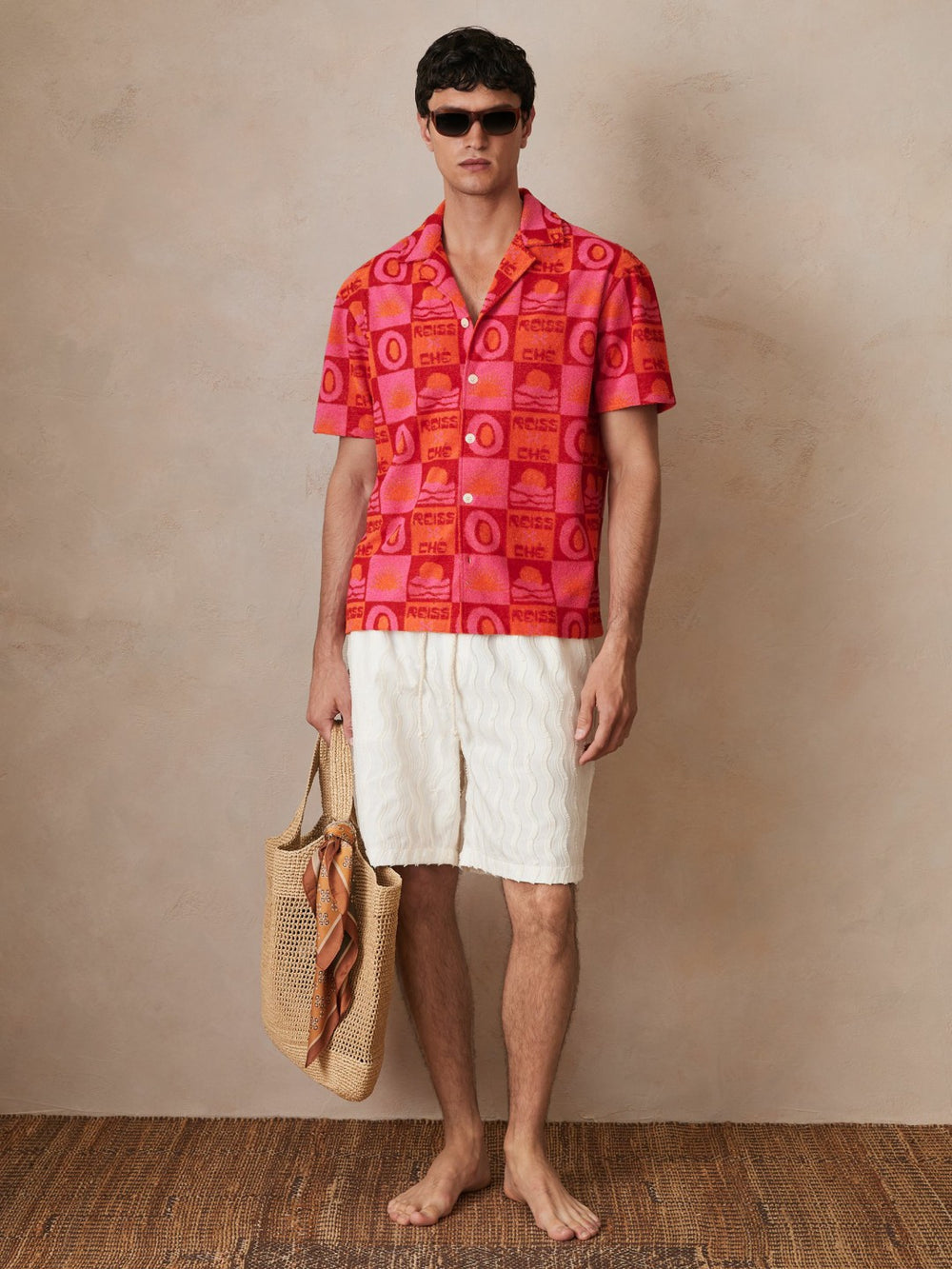 Reiss | | Ché Sunset Towelling Shirt in Pink