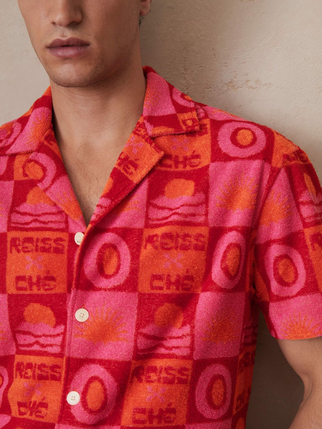 Reiss | | Ché Sunset Towelling Shirt in Pink