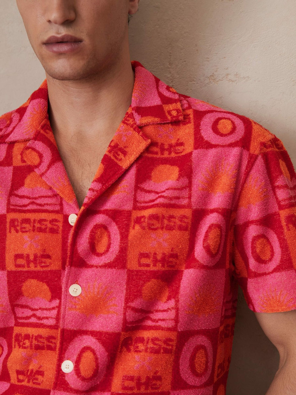 Reiss | | Ché Sunset Towelling Shirt in Pink
