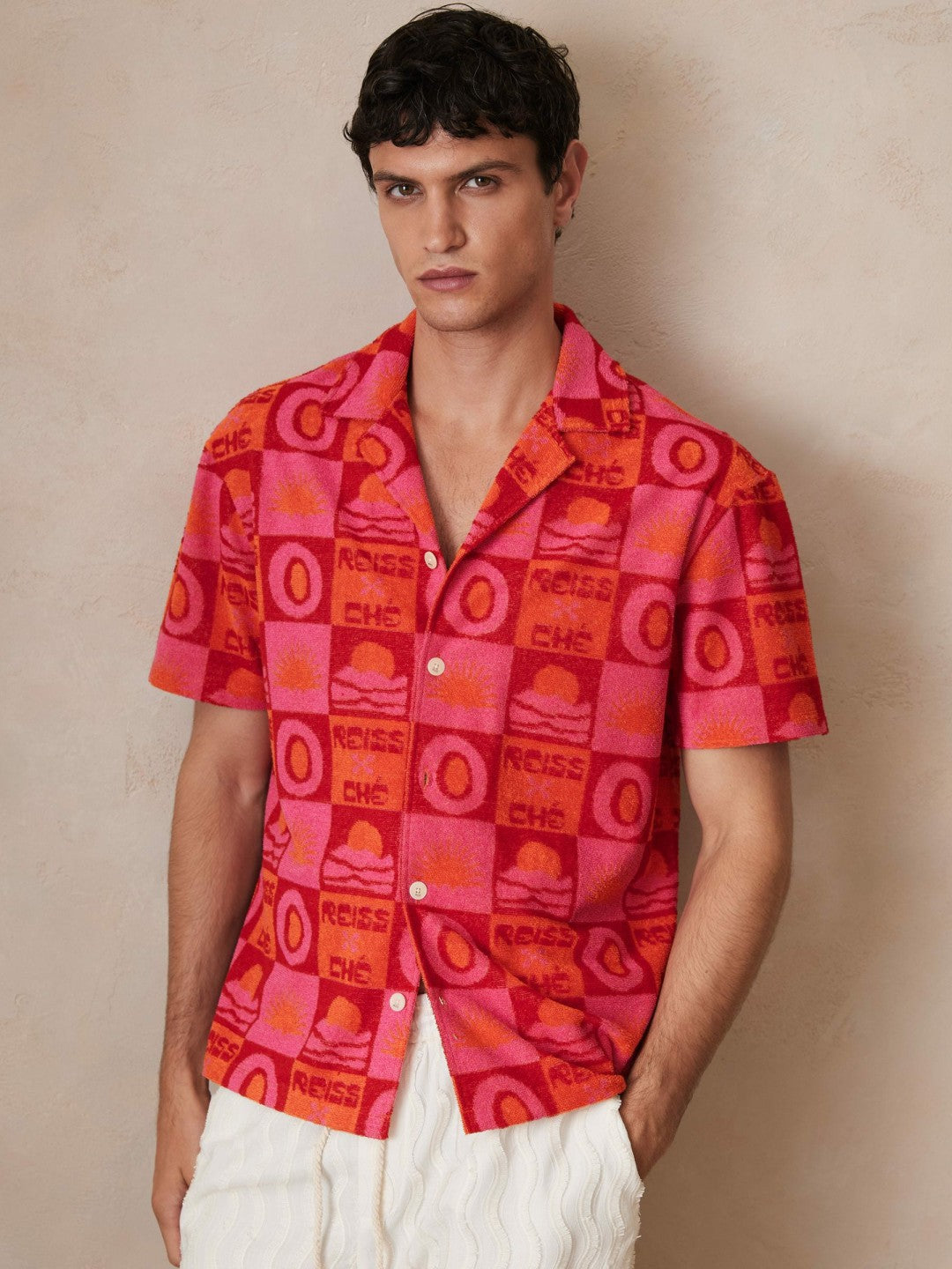Reiss | | Ché Sunset Towelling Shirt in Pink
