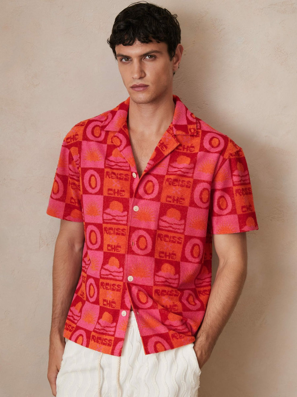 Reiss | | Ché Sunset Towelling Shirt in Pink
