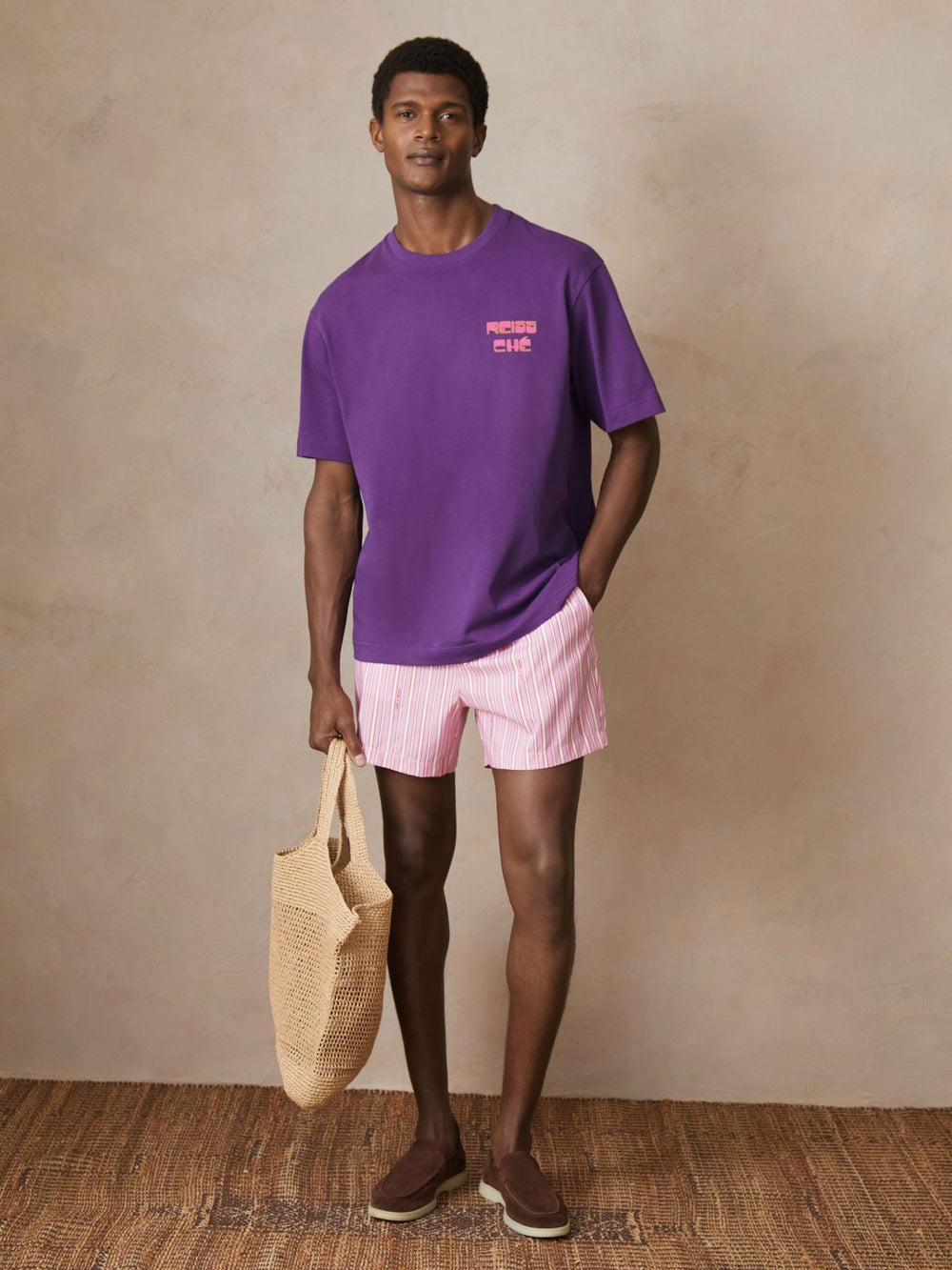 Reiss | | Ché Cotton Palm-Print T-Shirt in Purple