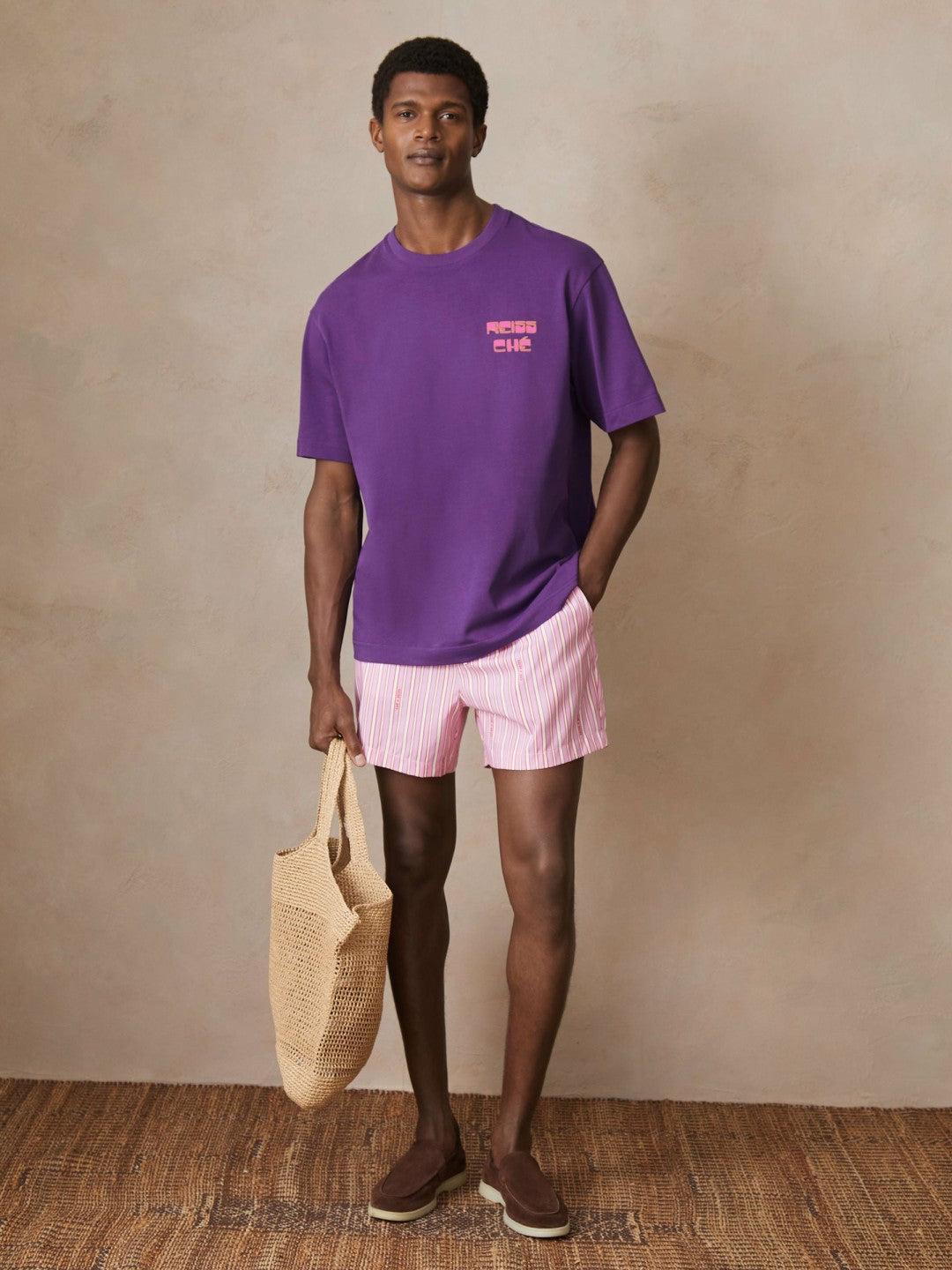 Reiss | | Ché Cotton Palm-Print T-Shirt in Purple