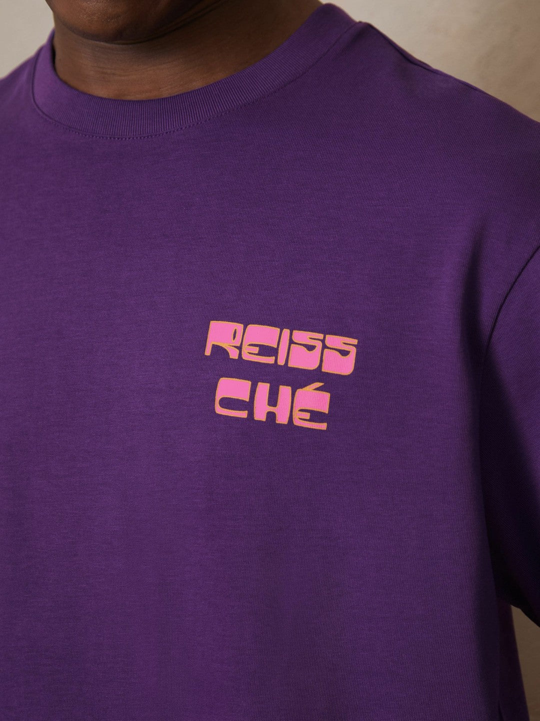 Reiss | | Ché Cotton Palm-Print T-Shirt in Purple
