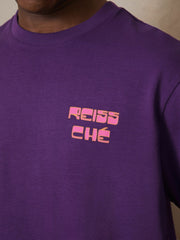 Reiss | | Ché Cotton Palm-Print T-Shirt in Purple