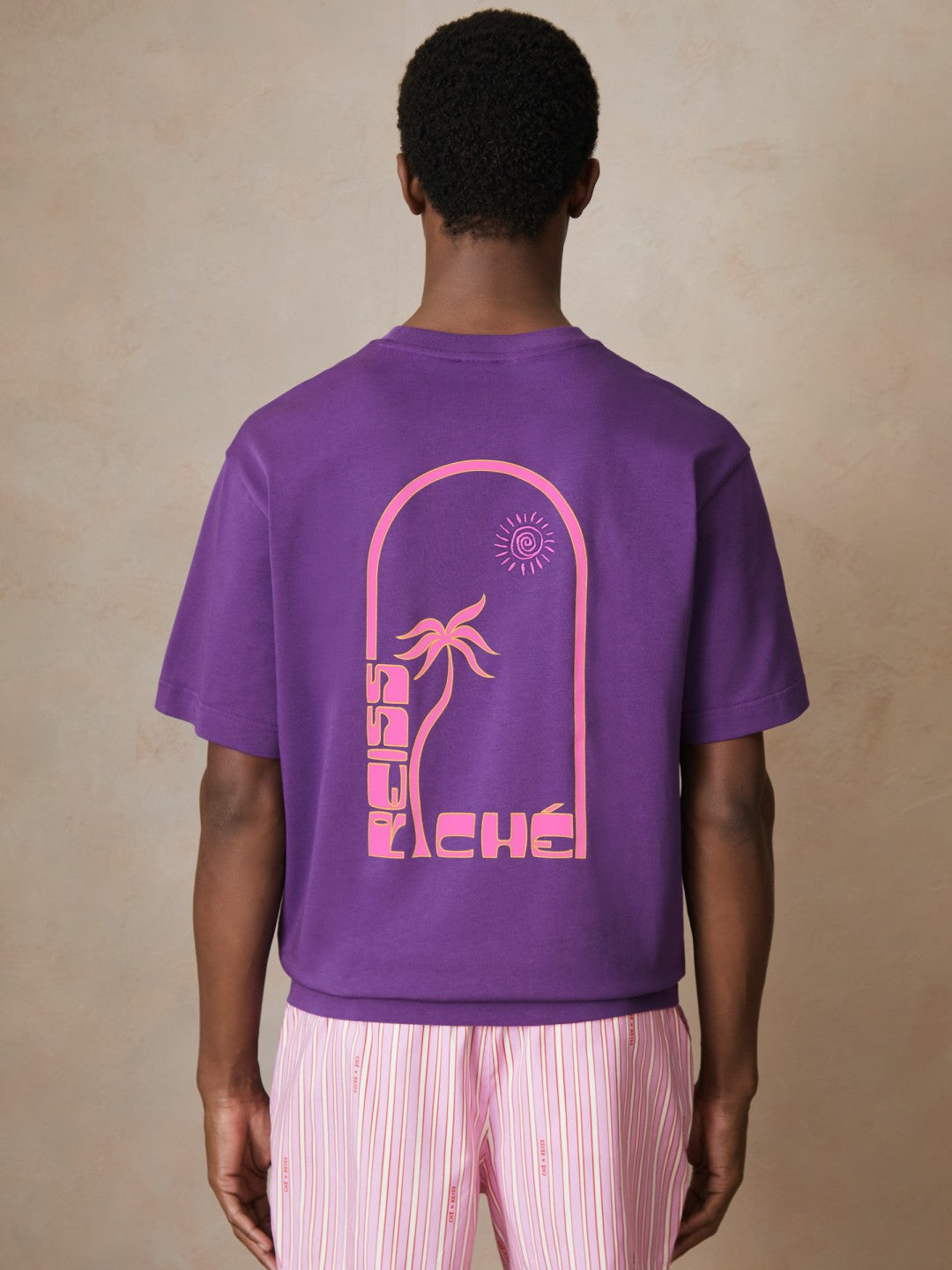 Reiss | | Ché Cotton Palm-Print T-Shirt in Purple