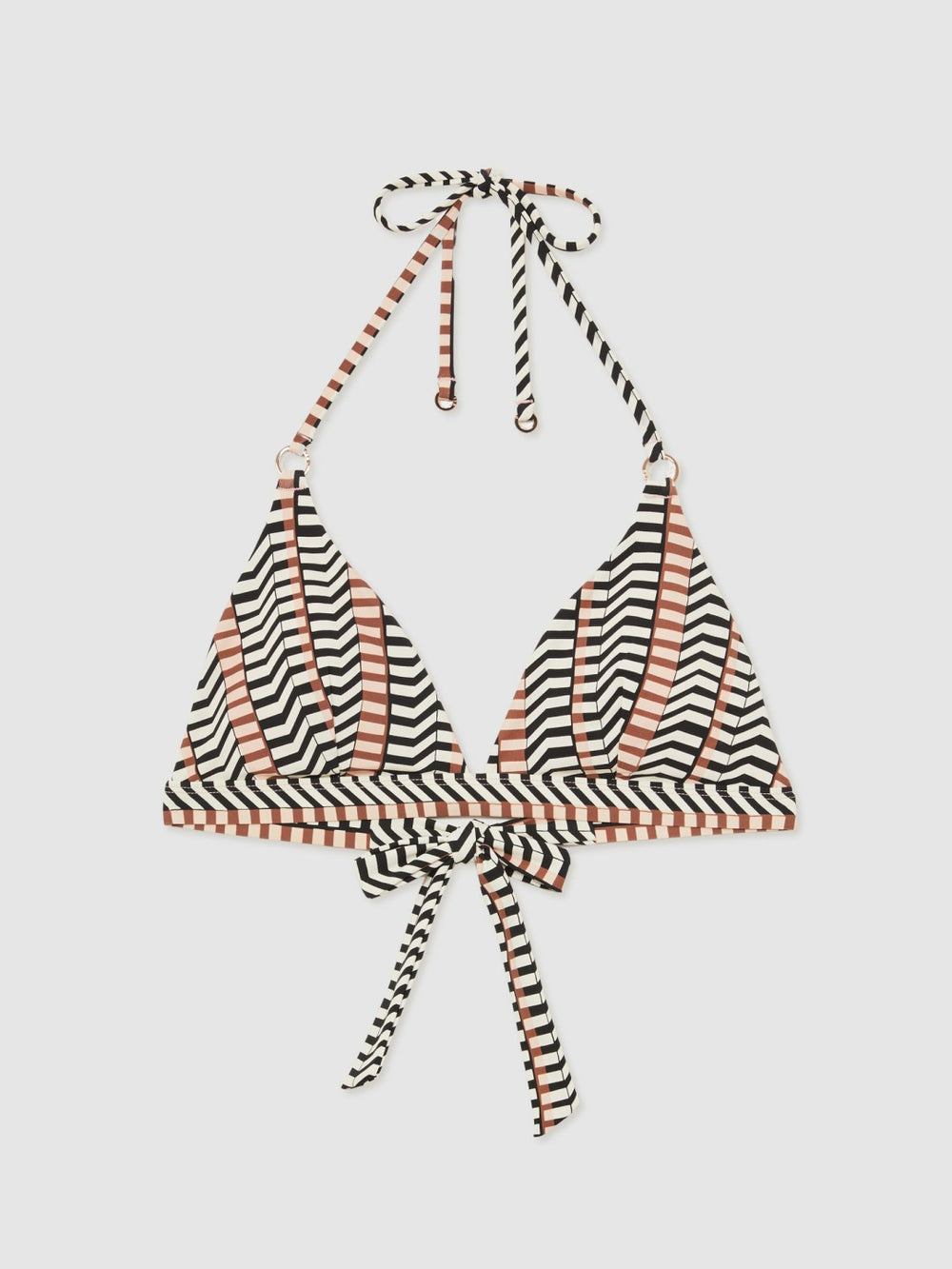 Reiss | Triangle Halterneck Bikini Top in Black/Brown