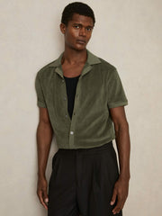 Reiss | Cotton Blend Towelling Shirt in Green