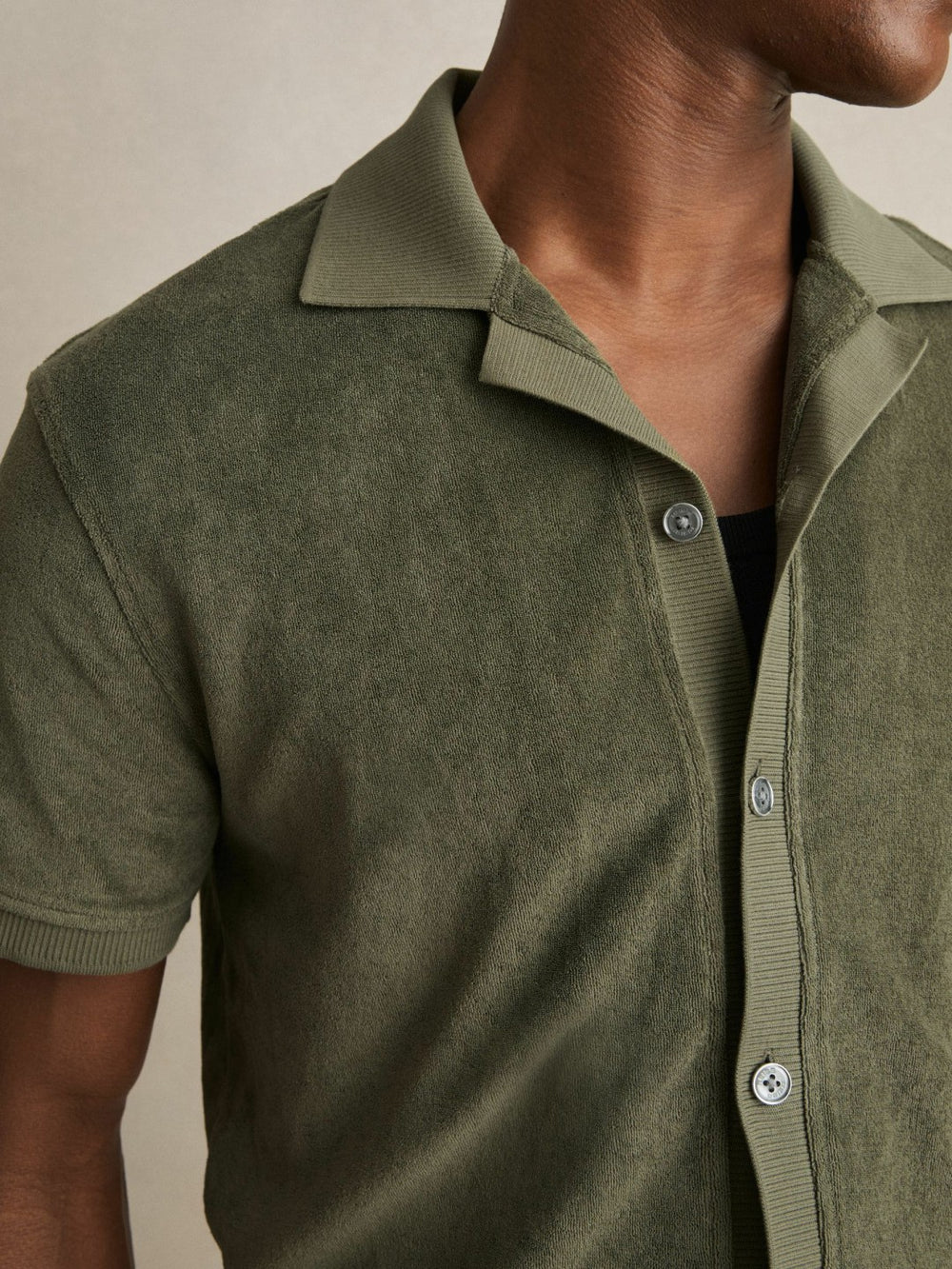 Reiss | Cotton Blend Towelling Shirt in Green