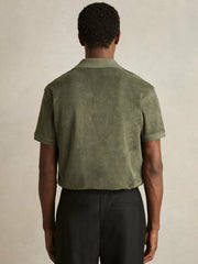 Reiss | Cotton Blend Towelling Shirt in Green