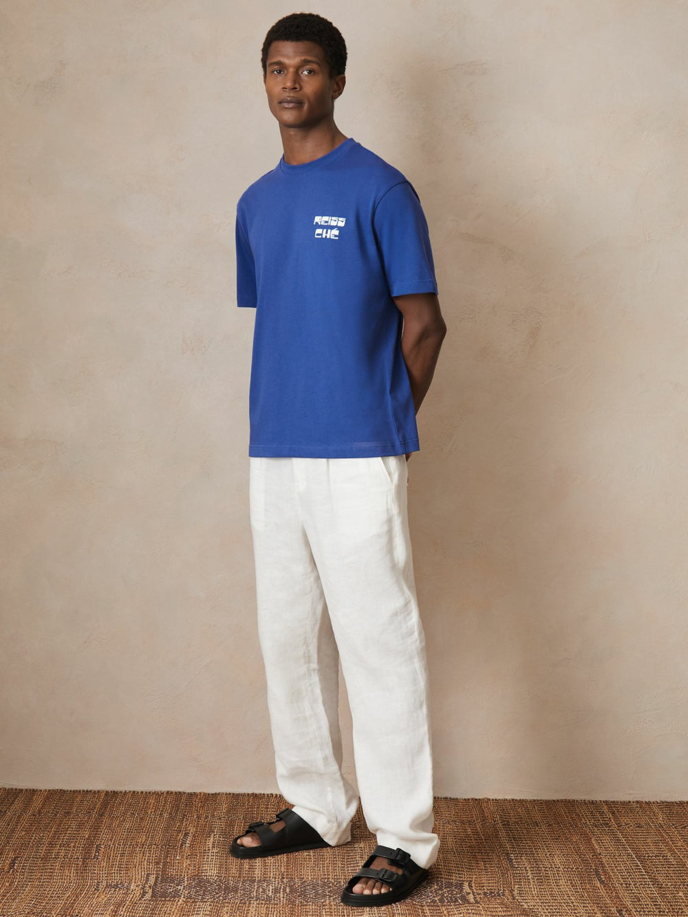 Reiss | | Ché Cotton Palm-Print T-Shirt in Blue