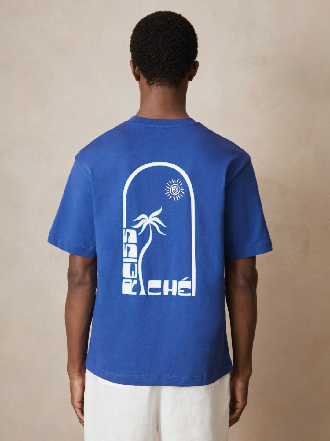 Reiss | | Ché Cotton Palm-Print T-Shirt in Blue
