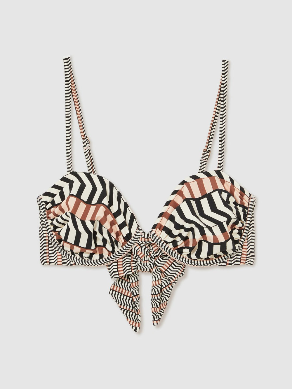 Reiss | Chevron Stripe Underwired Bikini Top in Black/Brown