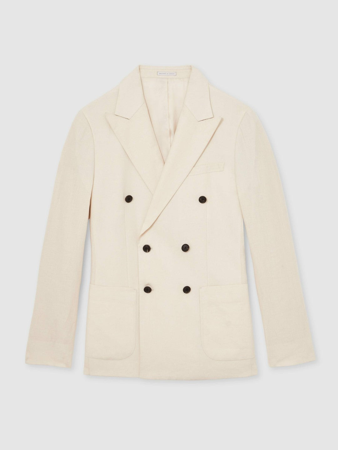 Reiss | Linen Double-Breasted Suit Slim-Fit Blazer in Stone