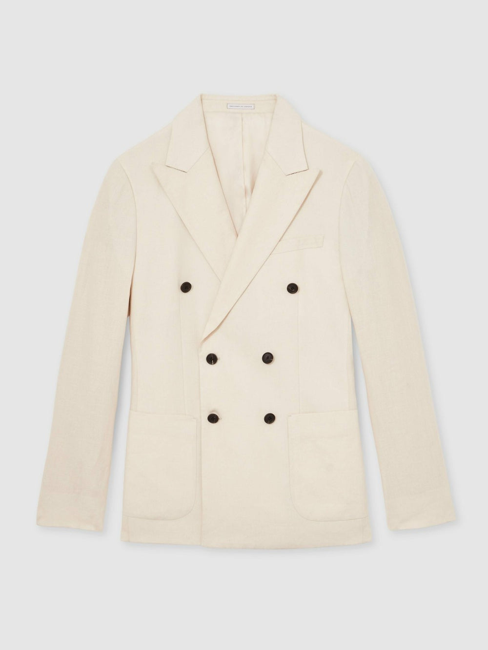 Reiss | Linen Double-Breasted Suit Slim-Fit Blazer in Stone