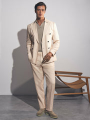 Reiss | Linen Double-Breasted Suit Slim-Fit Blazer in Stone