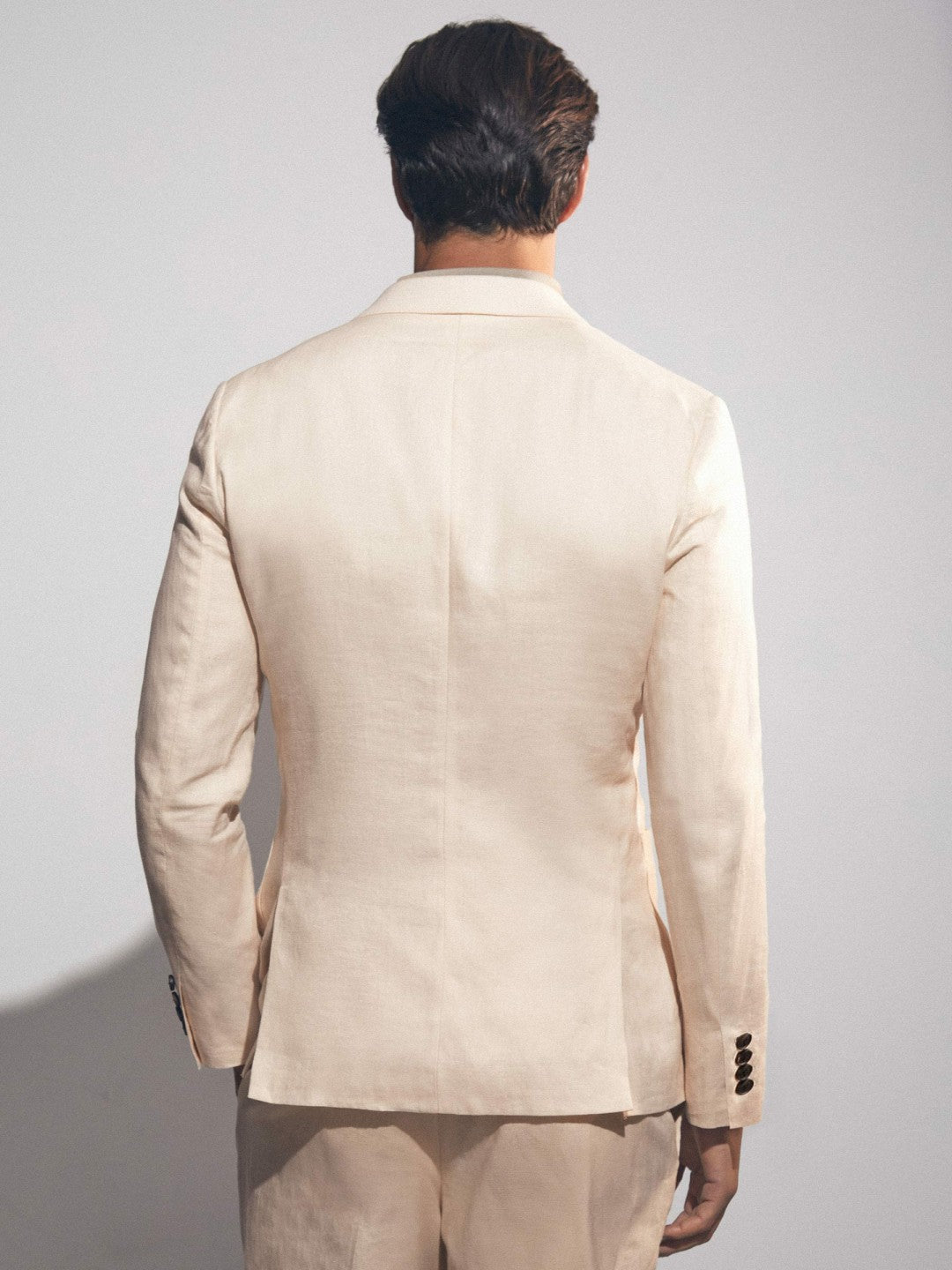 Reiss | Linen Double-Breasted Suit Slim-Fit Blazer in Stone