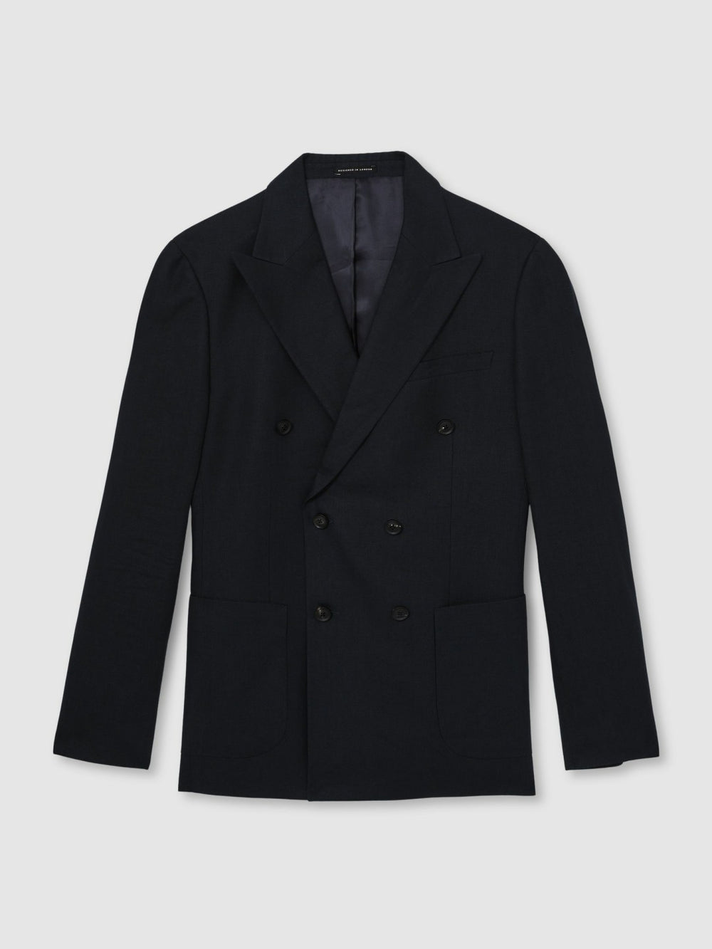 Reiss | Linen Double-Breasted Suit Slim-Fit Blazer in Navy