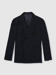 Reiss | Linen Double-Breasted Suit Slim-Fit Blazer in Navy