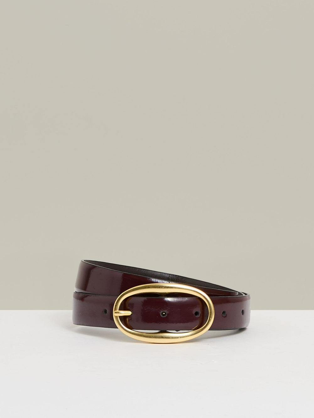 Reiss | Patent Leather Oval Buckle Belt in Oxblood