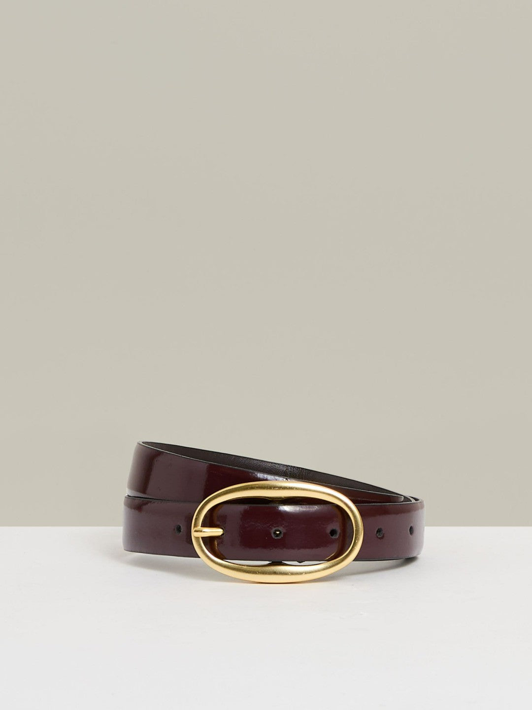 Reiss | Patent Leather Oval Buckle Belt in Oxblood