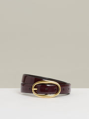 Reiss | Patent Leather Oval Buckle Belt in Oxblood
