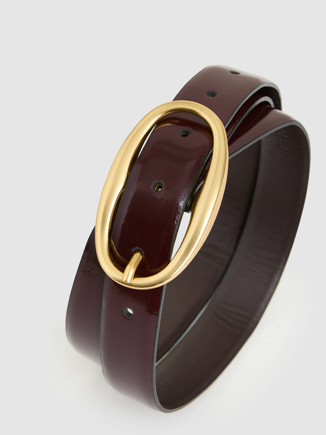 Reiss | Patent Leather Oval Buckle Belt in Oxblood