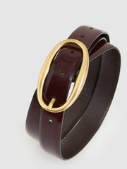 Reiss | Patent Leather Oval Buckle Belt in Oxblood