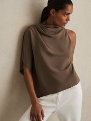 Reiss | One-Shoulder Draped Top in Mink