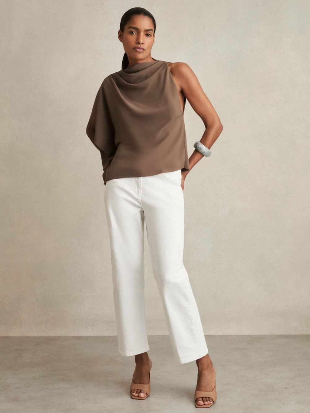 Reiss | One-Shoulder Draped Top in Mink