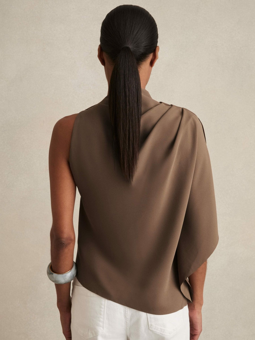Reiss | One-Shoulder Draped Top in Mink