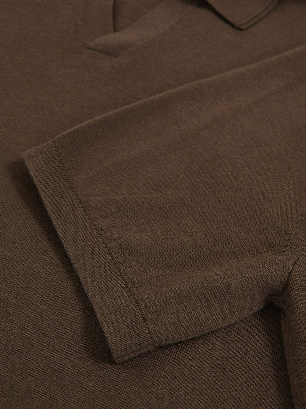 Reiss | Merino Wool Open Collar Polo Shirt in Chocolate Brown