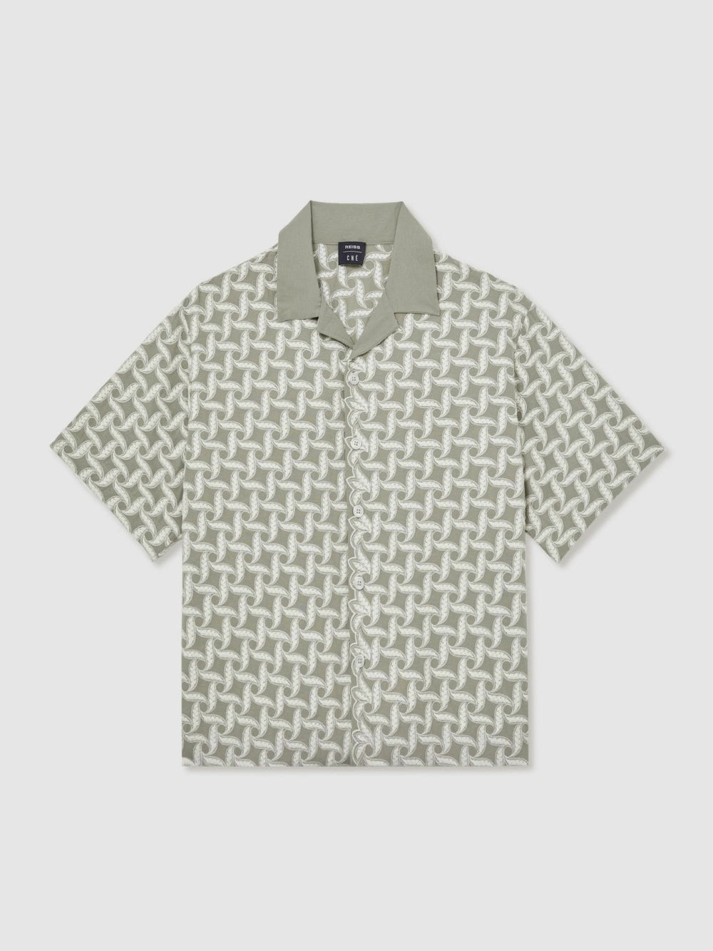 Reiss | | Ché Motif-Embroidered Shirt in Sage/White