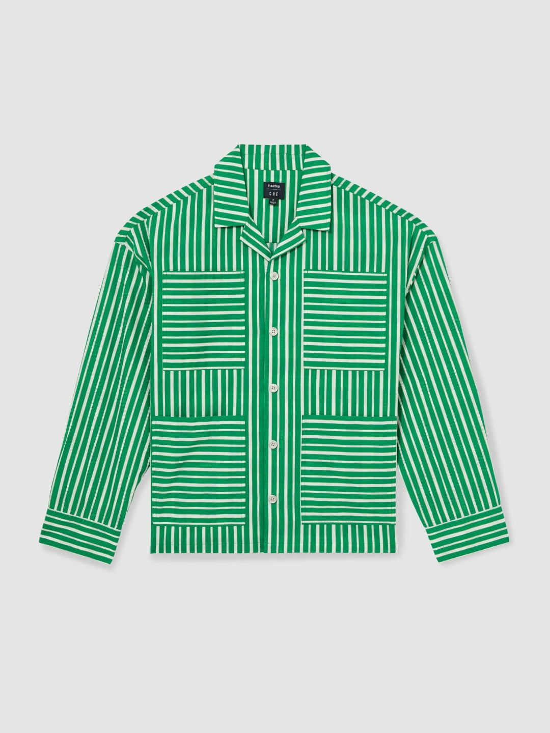 Reiss | | Ché Poplin Stripe Pocket Shirt in Bright Green/White