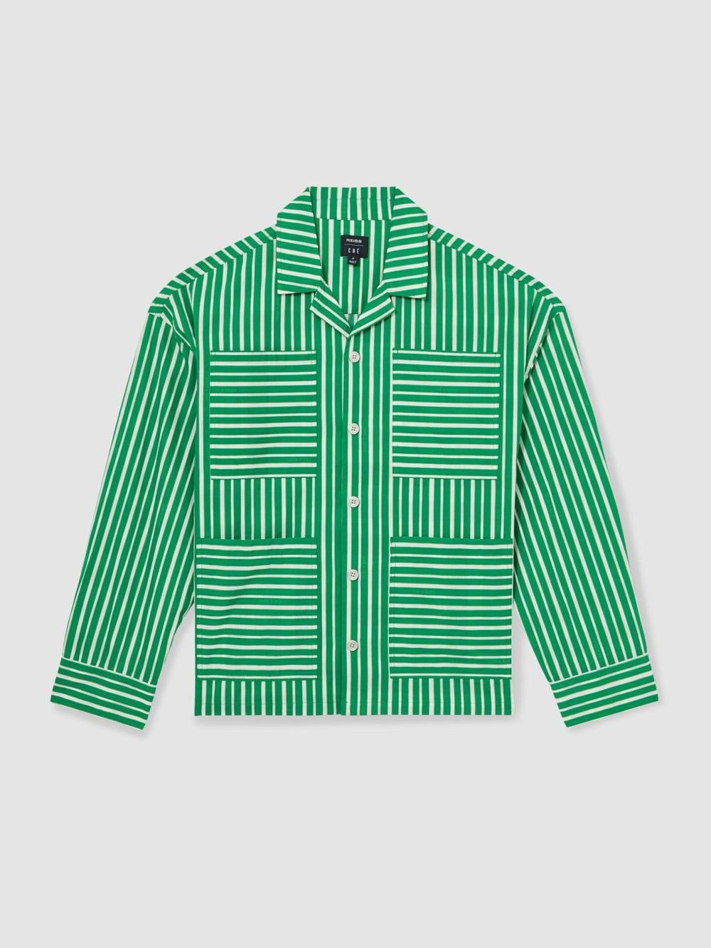 Reiss | | Ché Poplin Stripe Pocket Shirt in Bright Green/White