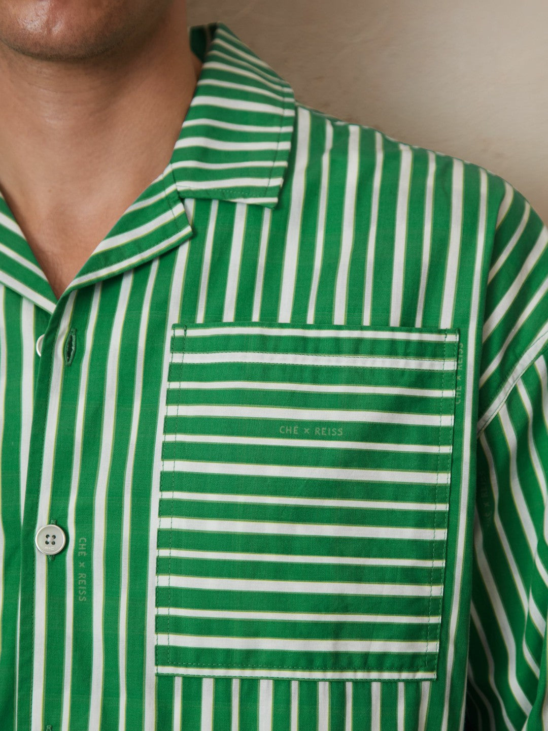 Reiss | | Ché Poplin Stripe Pocket Shirt in Bright Green/White