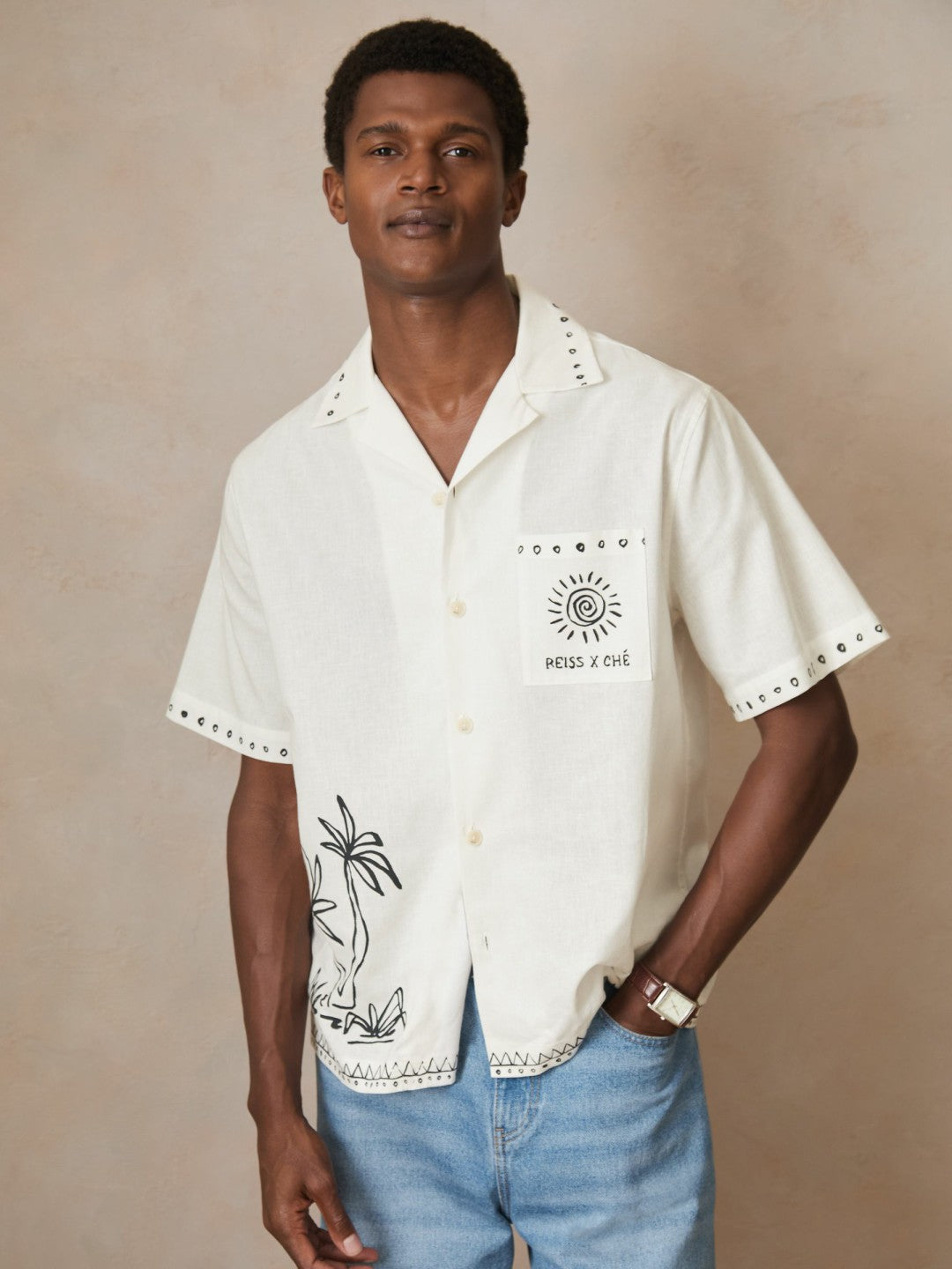 Reiss | | Ché Cotton-Linen Palm Shirt in White