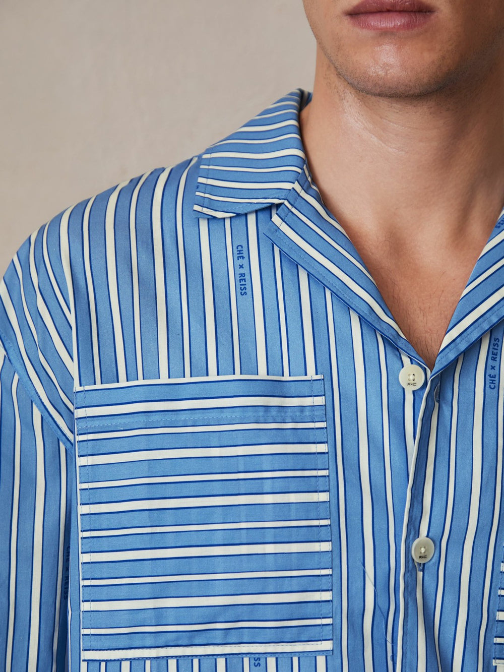 Reiss | | Ché Poplin Stripe Pocket Shirt in Bright Blue/White